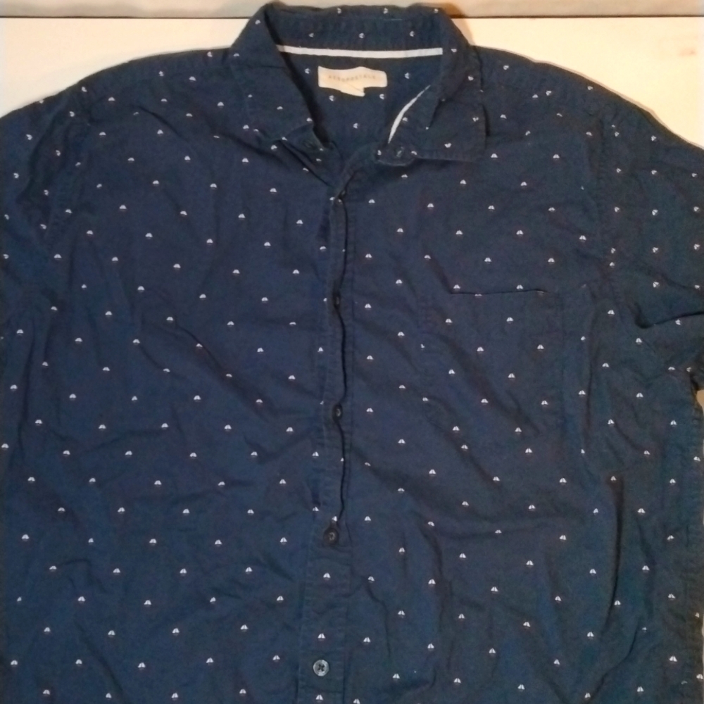 Aeropostale Men's Button Up Sailboat Navy Casual Dress Shirt Size XL